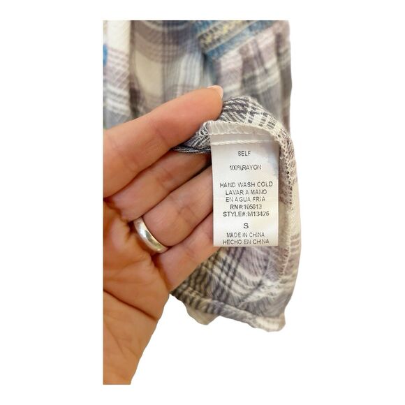 ANDREE Unit Plaid Light Flannel Floral Embroidered Tunic Top Sz S - Picture 4 of 5